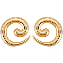 Load image into Gallery viewer, gold statement earrings, abstract jewelry, swirl earrings, AHS bold edit, fashion accessories