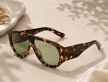 Load image into Gallery viewer, versized leopard print No Intro sunglasses with green tinted lenses from Adore Her Sole.