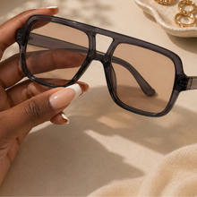 Load image into Gallery viewer, Oversized Big Mood sunglasses with champagne tinted lenses and dark square frames from Adore Her Sole.