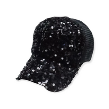 Load image into Gallery viewer, Black Sequins trucker hat for women