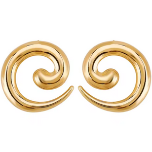 gold statement earrings, abstract jewelry, swirl earrings, AHS bold edit, fashion accessories