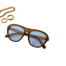 Load image into Gallery viewer, Oversized brown Outside Pressure sunglasses with blue tinted lenses from Adore Her Sole.
