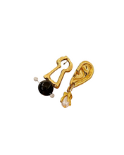 Load image into Gallery viewer, statement earrings, mismatched earrings, artsy jewelry, unique earrings, bold gold earrings, abstract earrings, pearl drop earrings, fashion jewelry, Adore Her Sole, Bold Edit
