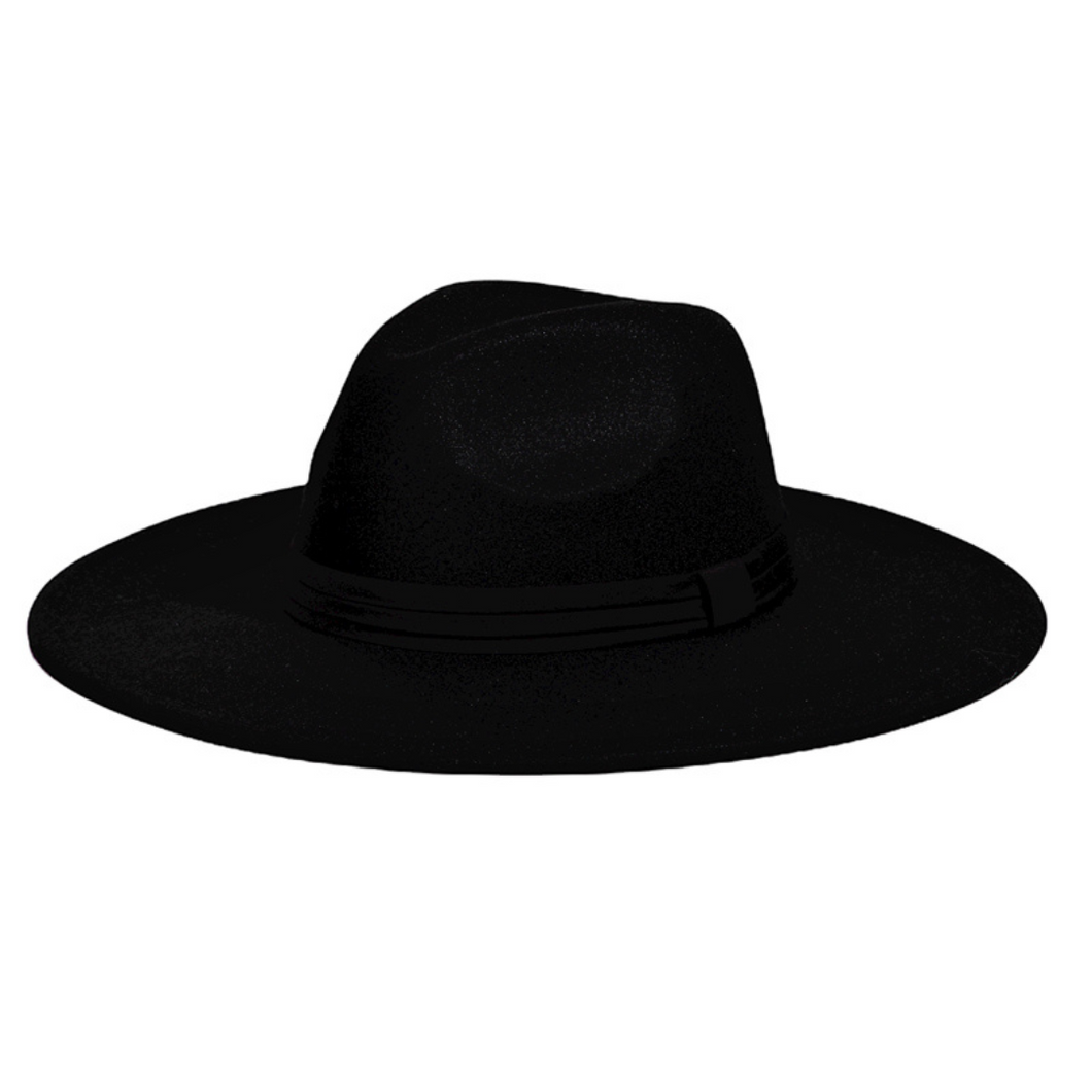 Black Misses Ribbon Strap Fedora Hat