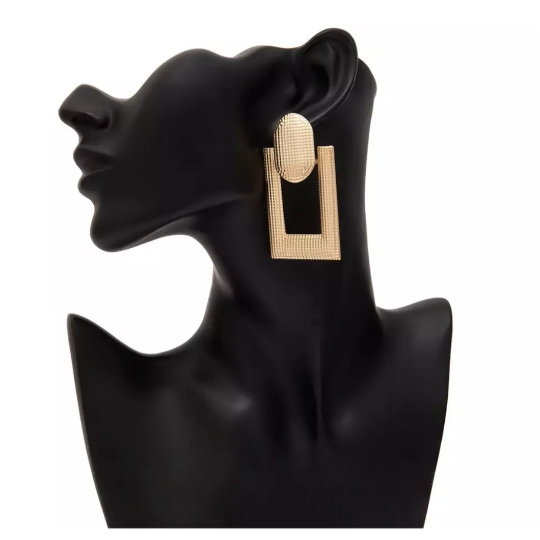 gold square drop earrings